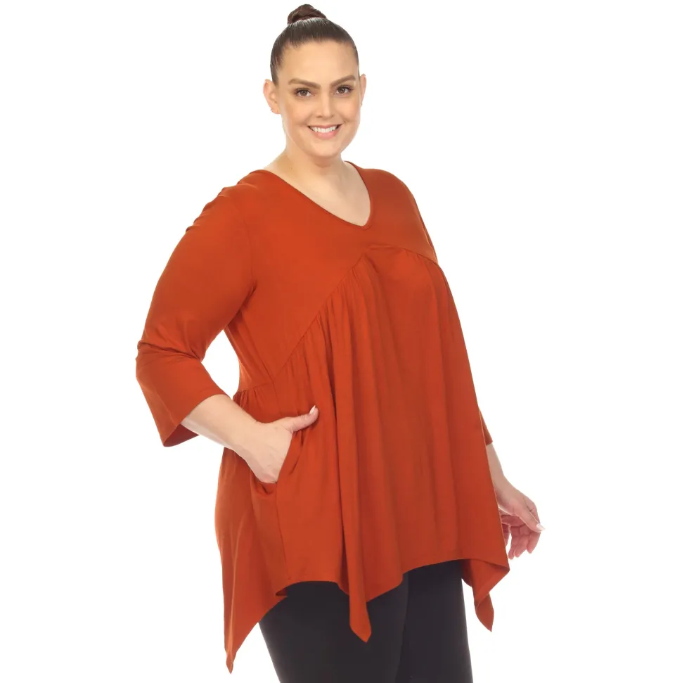 Empire Waist V-Neck Tunic Top - Plus