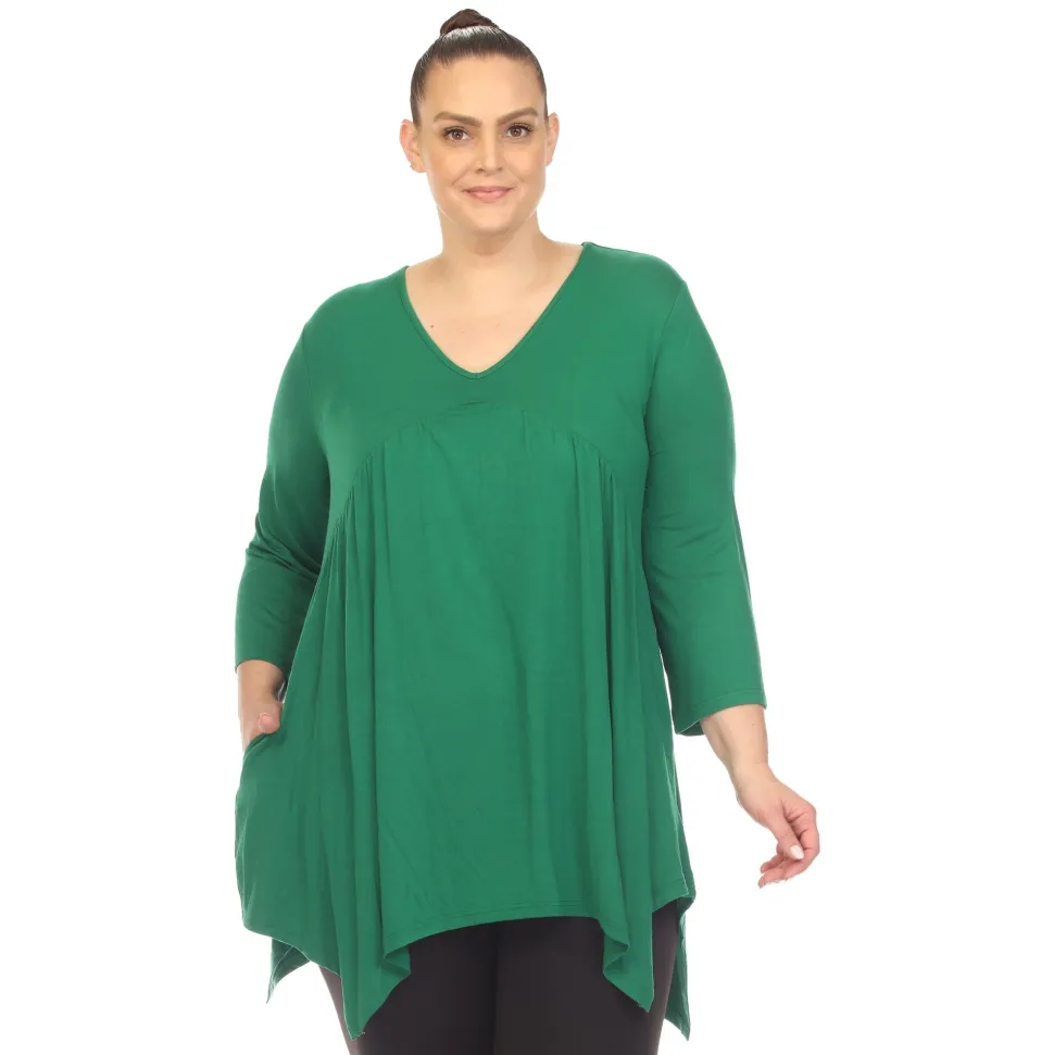 Empire Waist V-Neck Tunic Top - Plus
