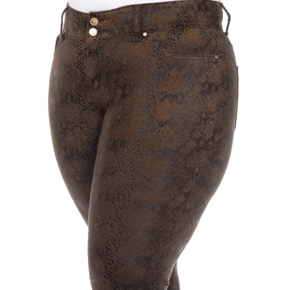 Faux Suede Snake Print Pants - Plus