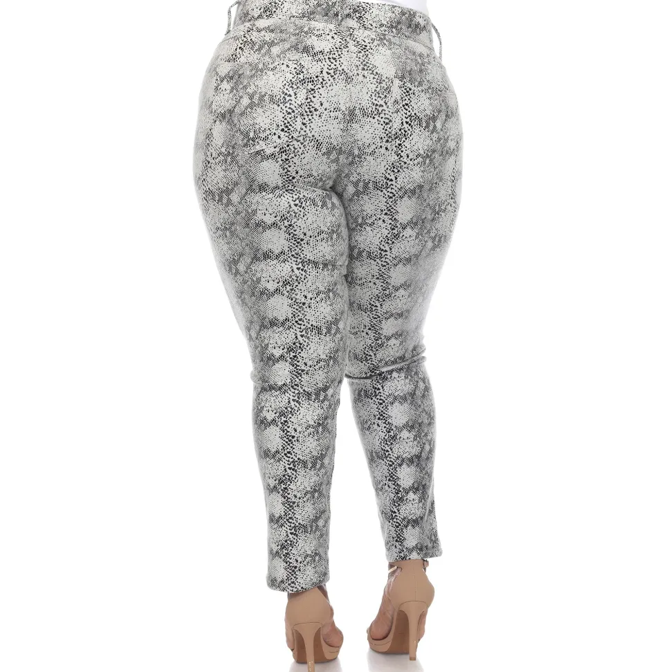 Faux Suede Snake Print Pants - Plus
