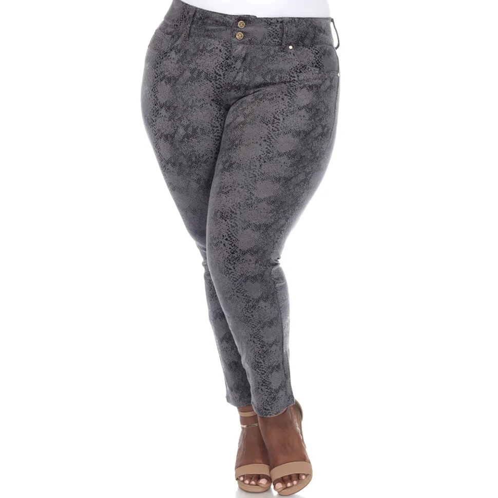 Faux Suede Snake Print Pants - Plus