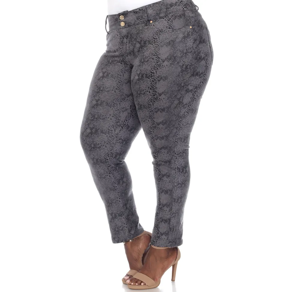 Faux Suede Snake Print Pants - Plus