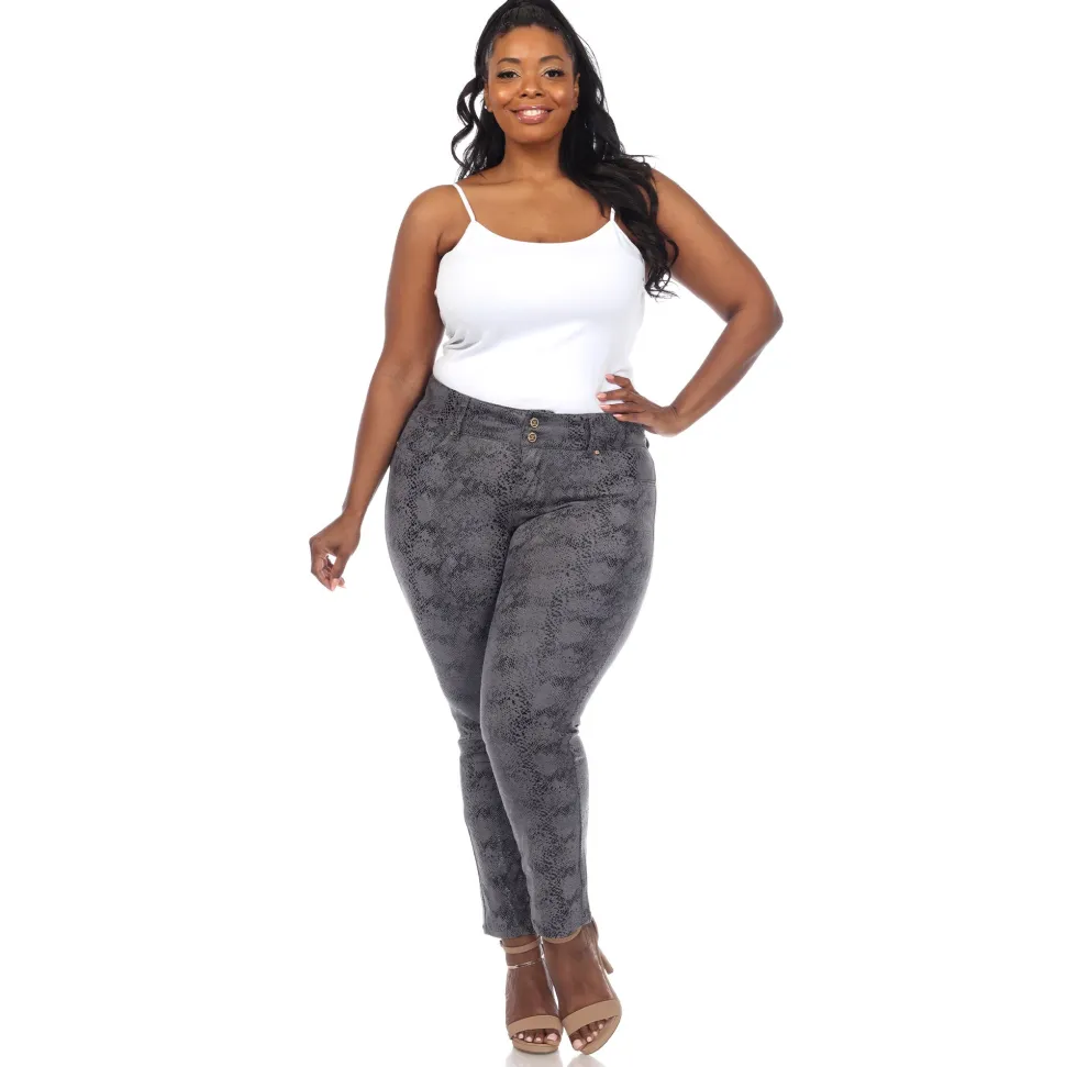 Faux Suede Snake Print Pants - Plus