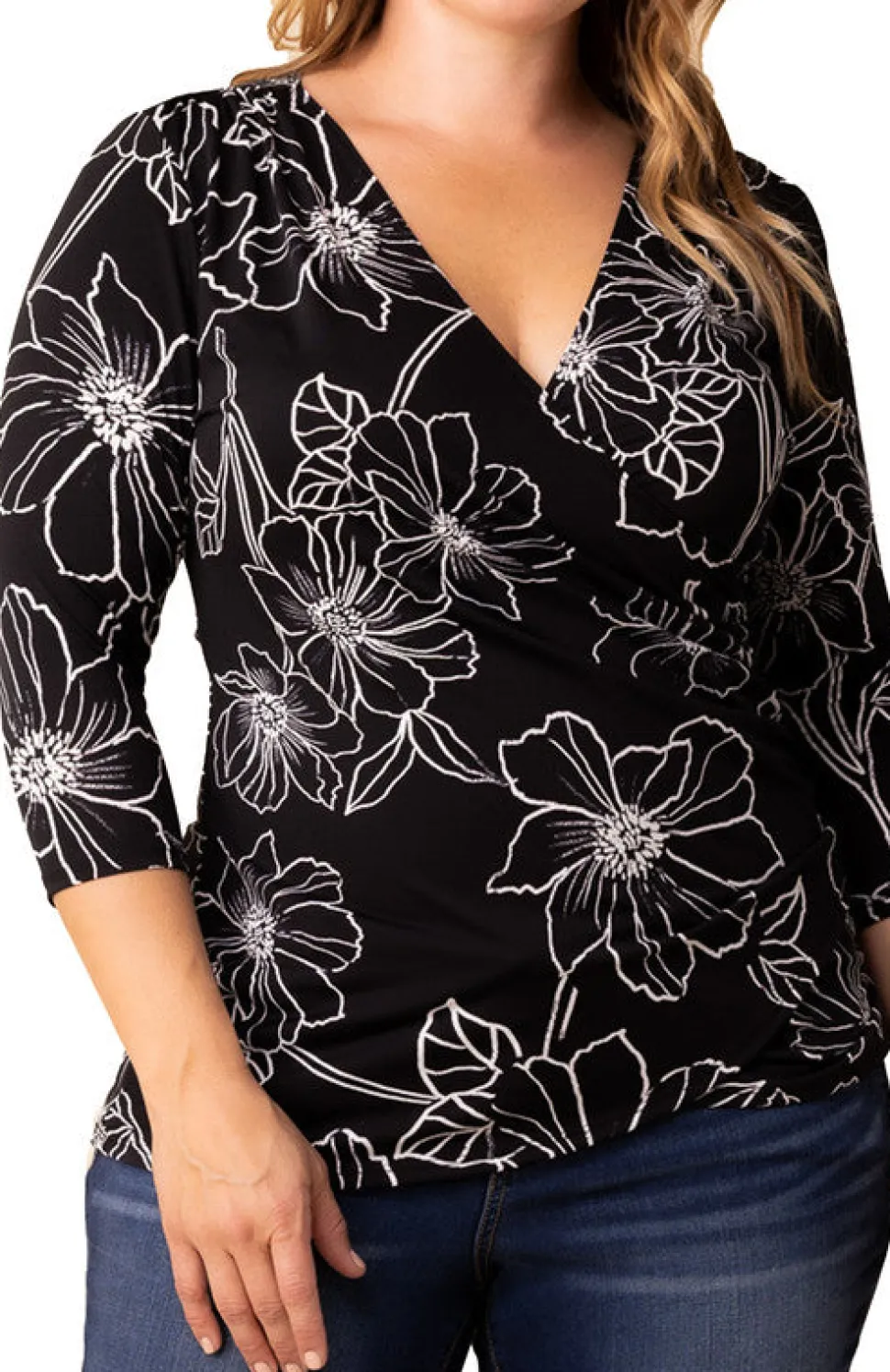 Femme Fatale Faux Wrap Top, Black - Plus