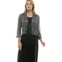 2Fer Jacket Tank Dress w/ Detachable Necklace, Silver/Black