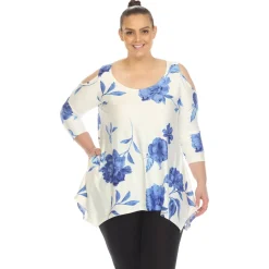 Floral Printed Cold Shoulder Tunic - Plus