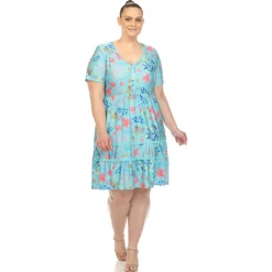 Floral Short Sleeve Knee Length Dress - Plus