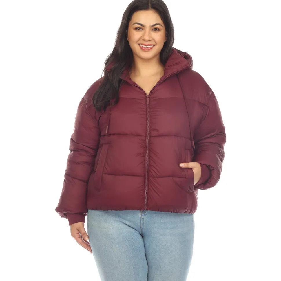 Full Front Zip Hooded Bomber Puffer Coat - Plus