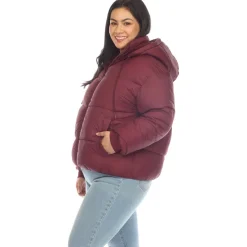 Full Front Zip Hooded Bomber Puffer Coat - Plus