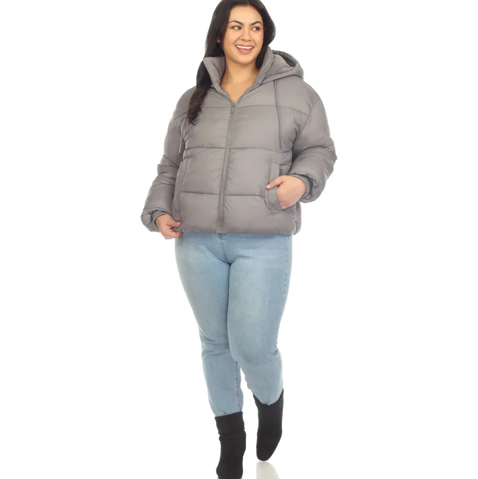 Full Front Zip Hooded Bomber Puffer Coat - Plus