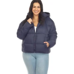Full Front Zip Hooded Bomber Puffer Coat - Plus