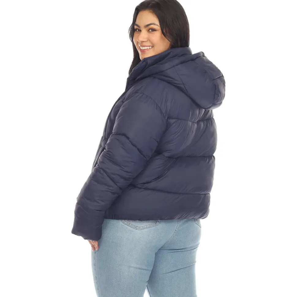 Full Front Zip Hooded Bomber Puffer Coat - Plus