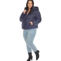 Full Front Zip Hooded Bomber Puffer Coat - Plus