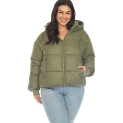 Full Front Zip Hooded Bomber Puffer Coat - Plus