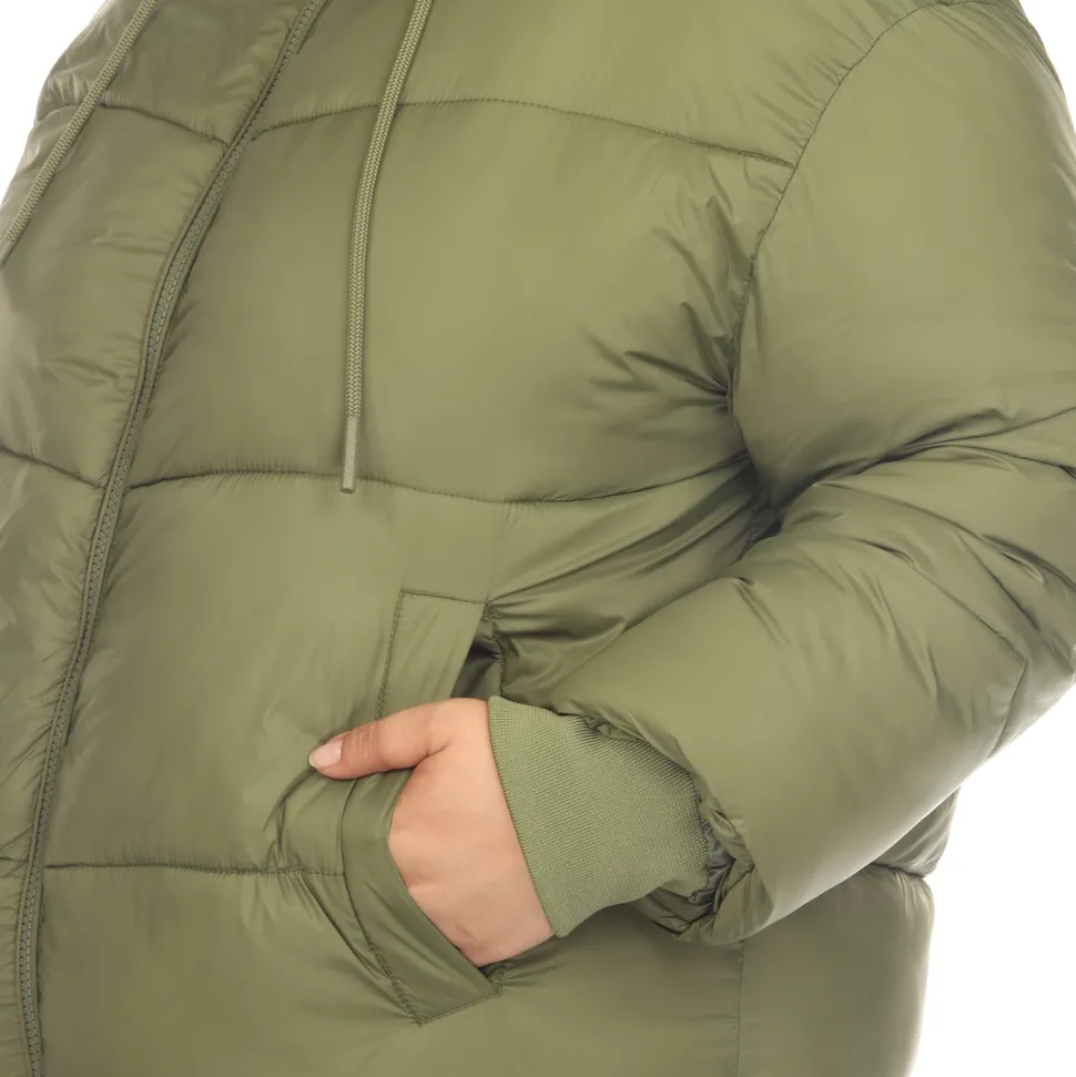 Full Front Zip Hooded Bomber Puffer Coat - Plus