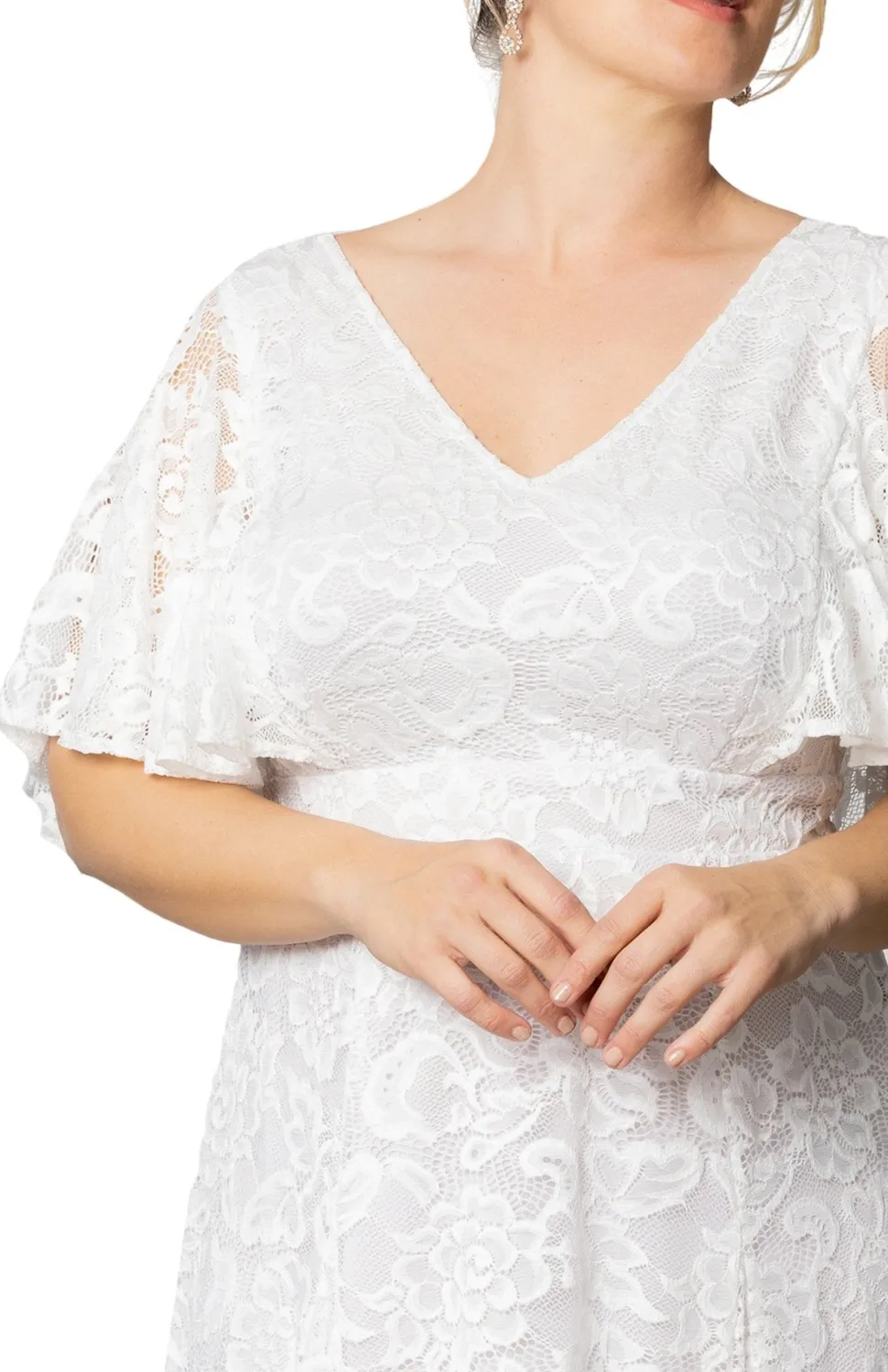 Genevieve Lace Flutter Sleeve Midi Dress - Plus