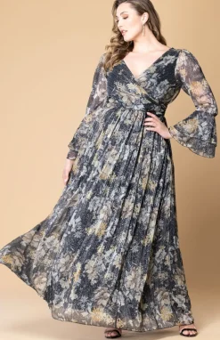 Gilded Glamour Long Sleeve Evening Gown - Plus