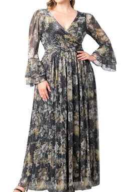 Gilded Glamour Long Sleeve Evening Gown - Plus