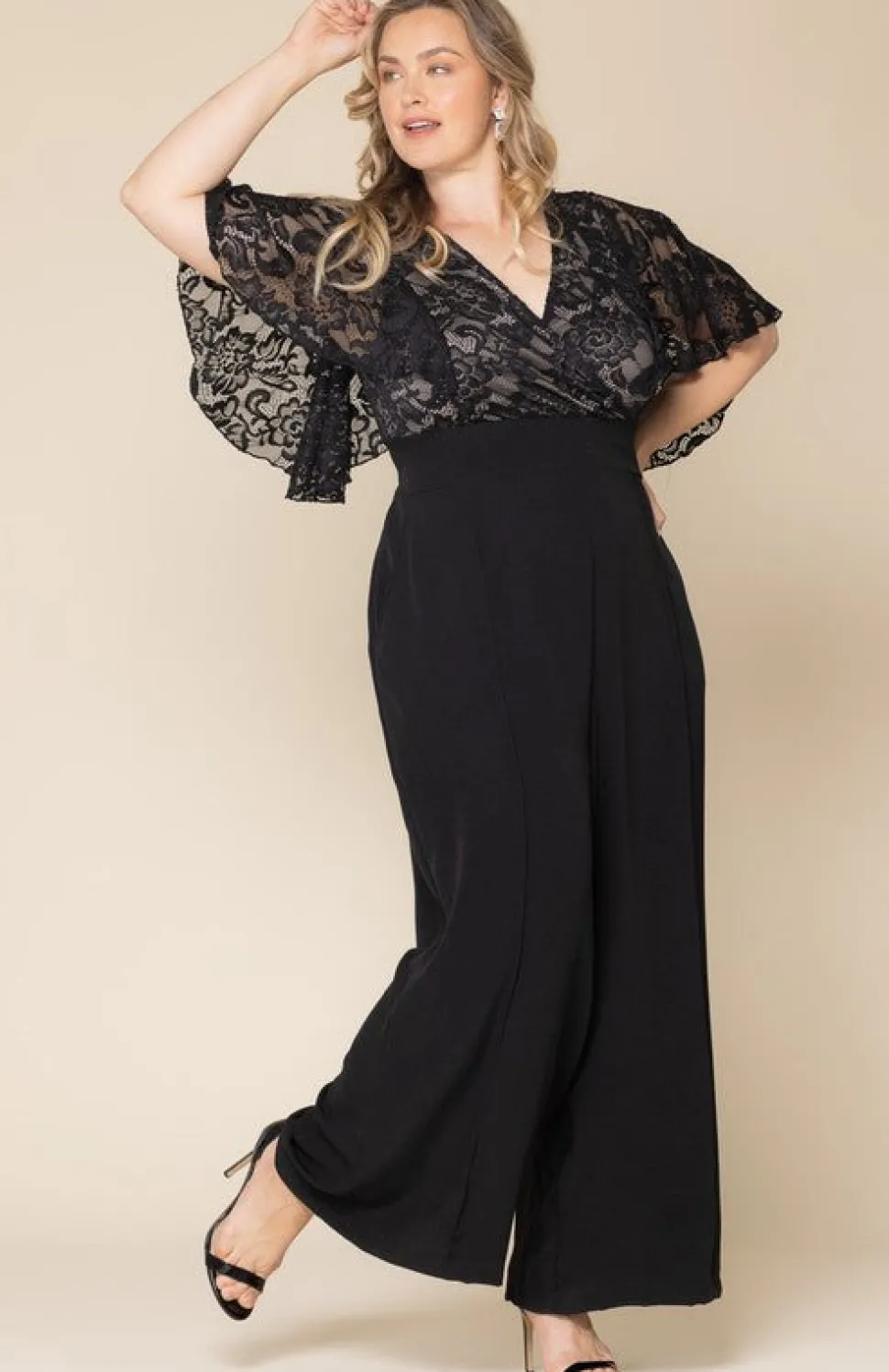 Helena Lace Bodice Wide Leg Jumpsuit - Plus