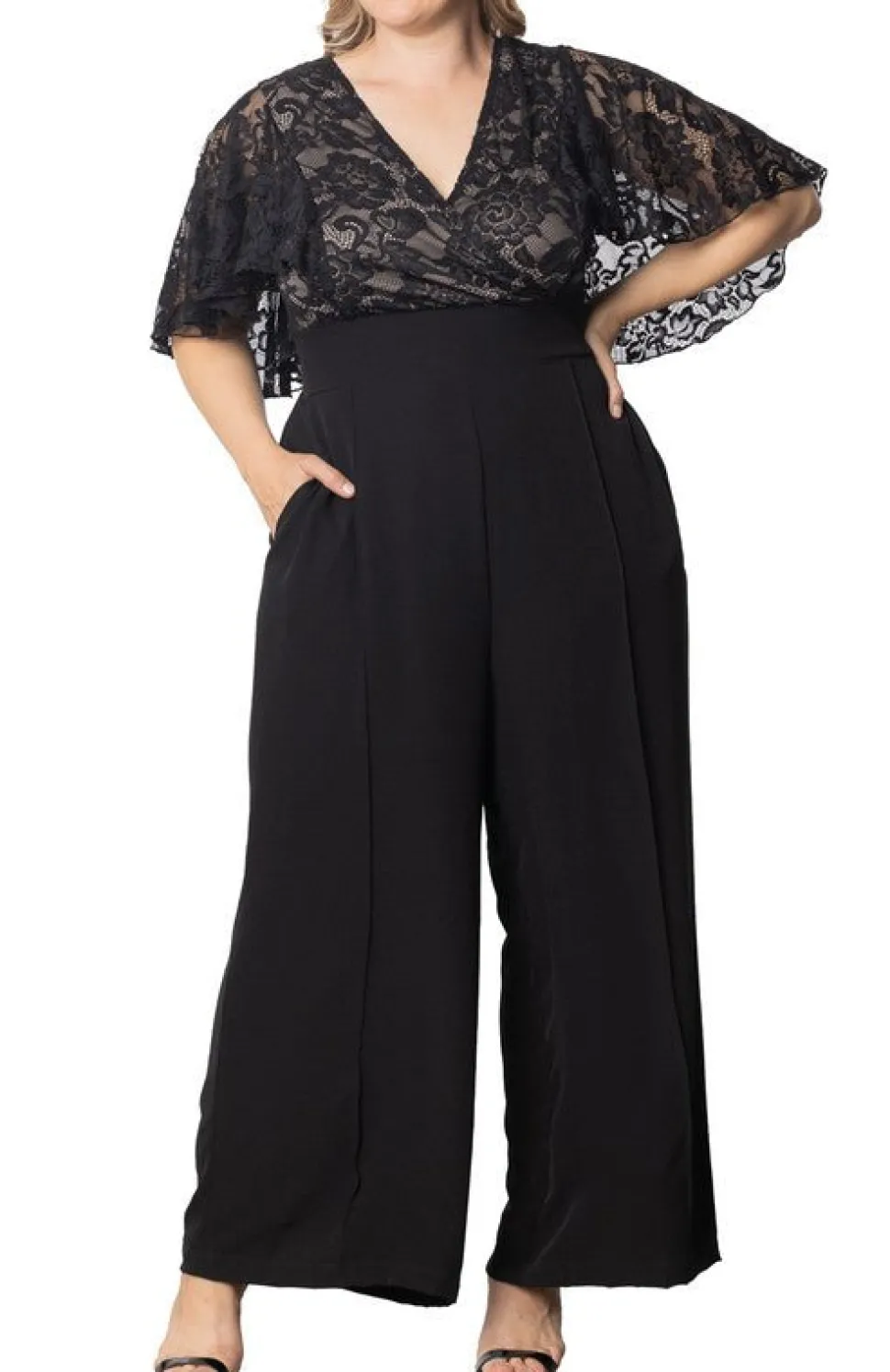 Helena Lace Bodice Wide Leg Jumpsuit - Plus