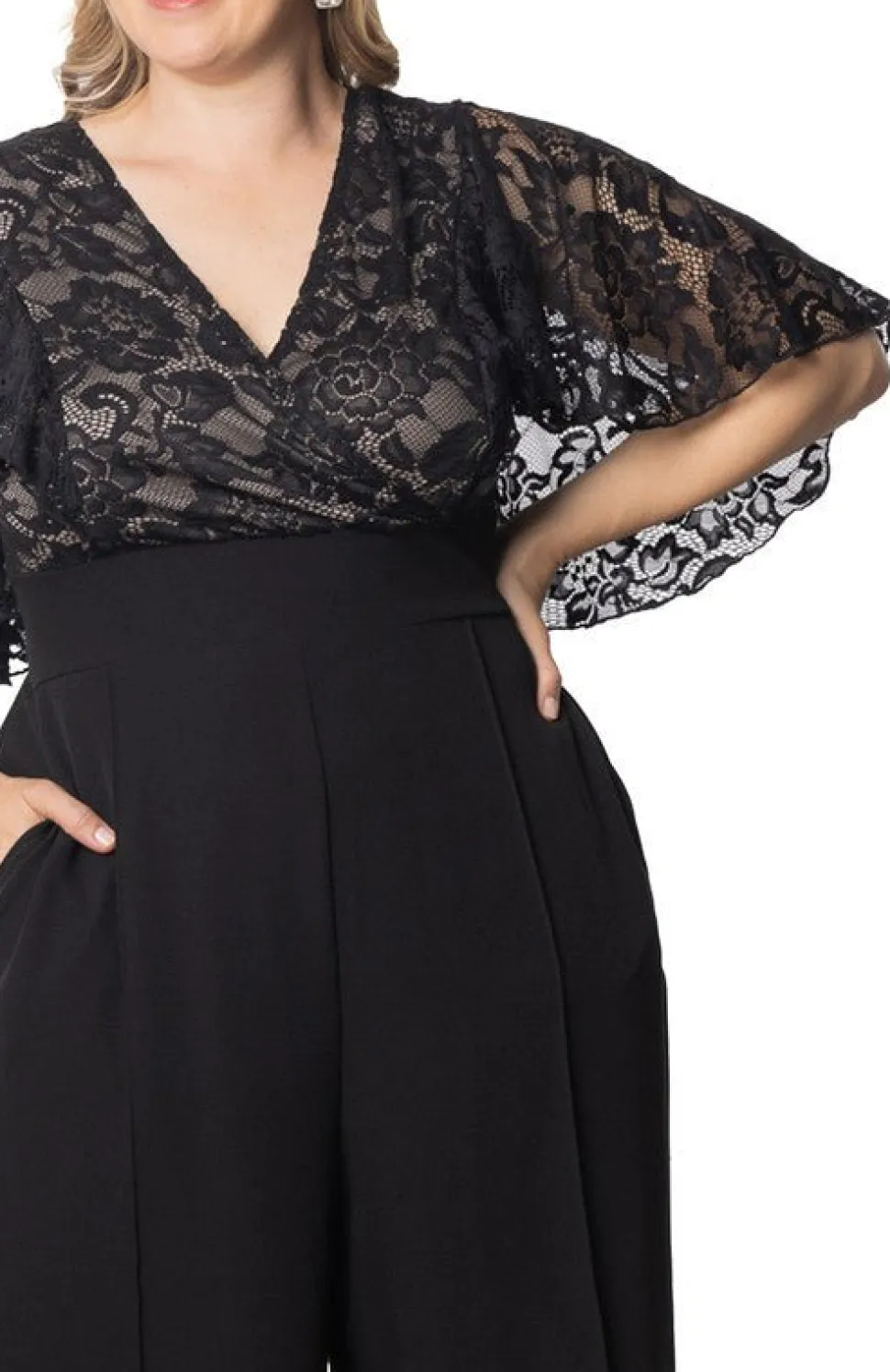 Helena Lace Bodice Wide Leg Jumpsuit - Plus