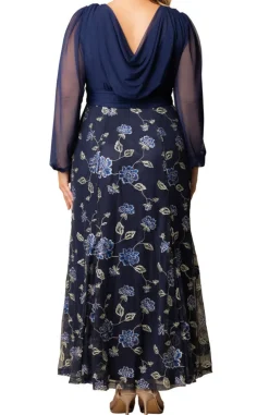 Isabella Embroidered Mesh Gown - Navy - Plus