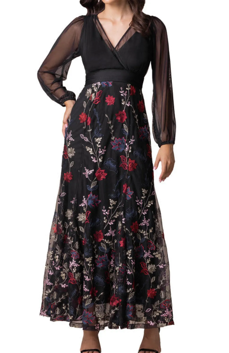 Isabella Embroidered Mesh Gown