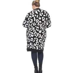 Leopard Print Open Front Sherpa Coat - Plus