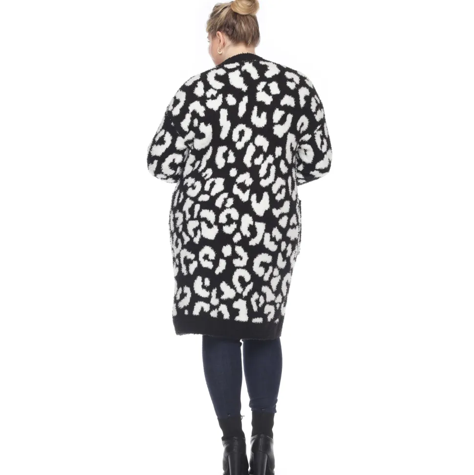Leopard Print Open Front Sherpa Coat - Plus