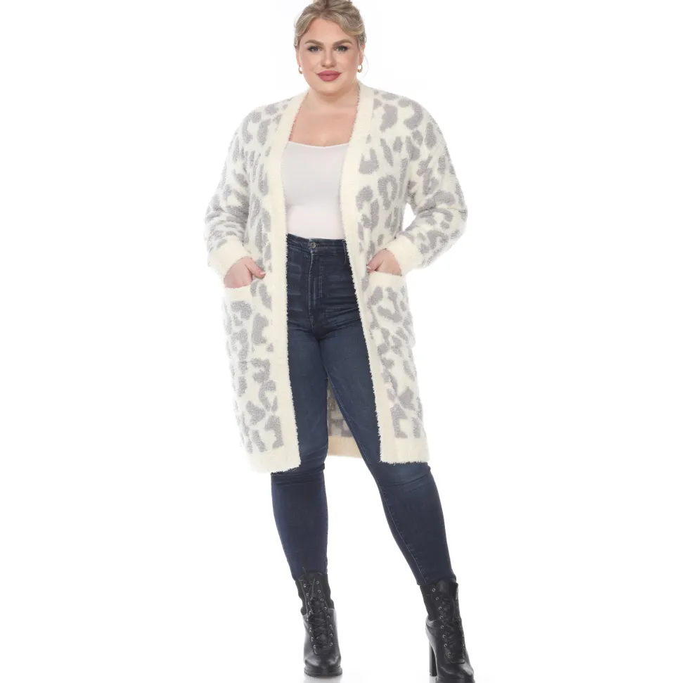 Leopard Print Open Front Sherpa Coat - Plus