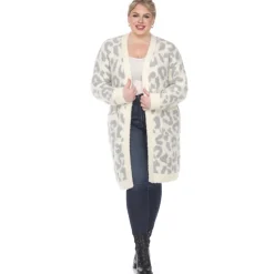 Leopard Print Open Front Sherpa Coat - Plus