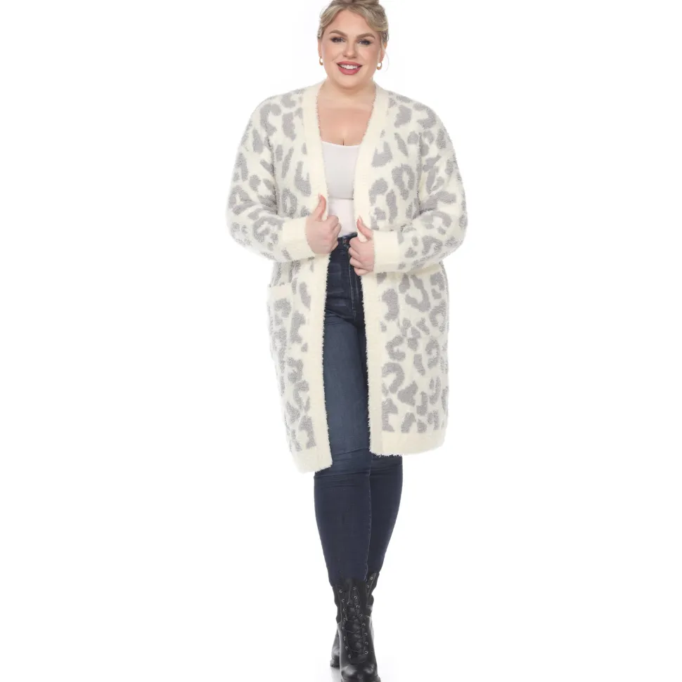 Leopard Print Open Front Sherpa Coat - Plus
