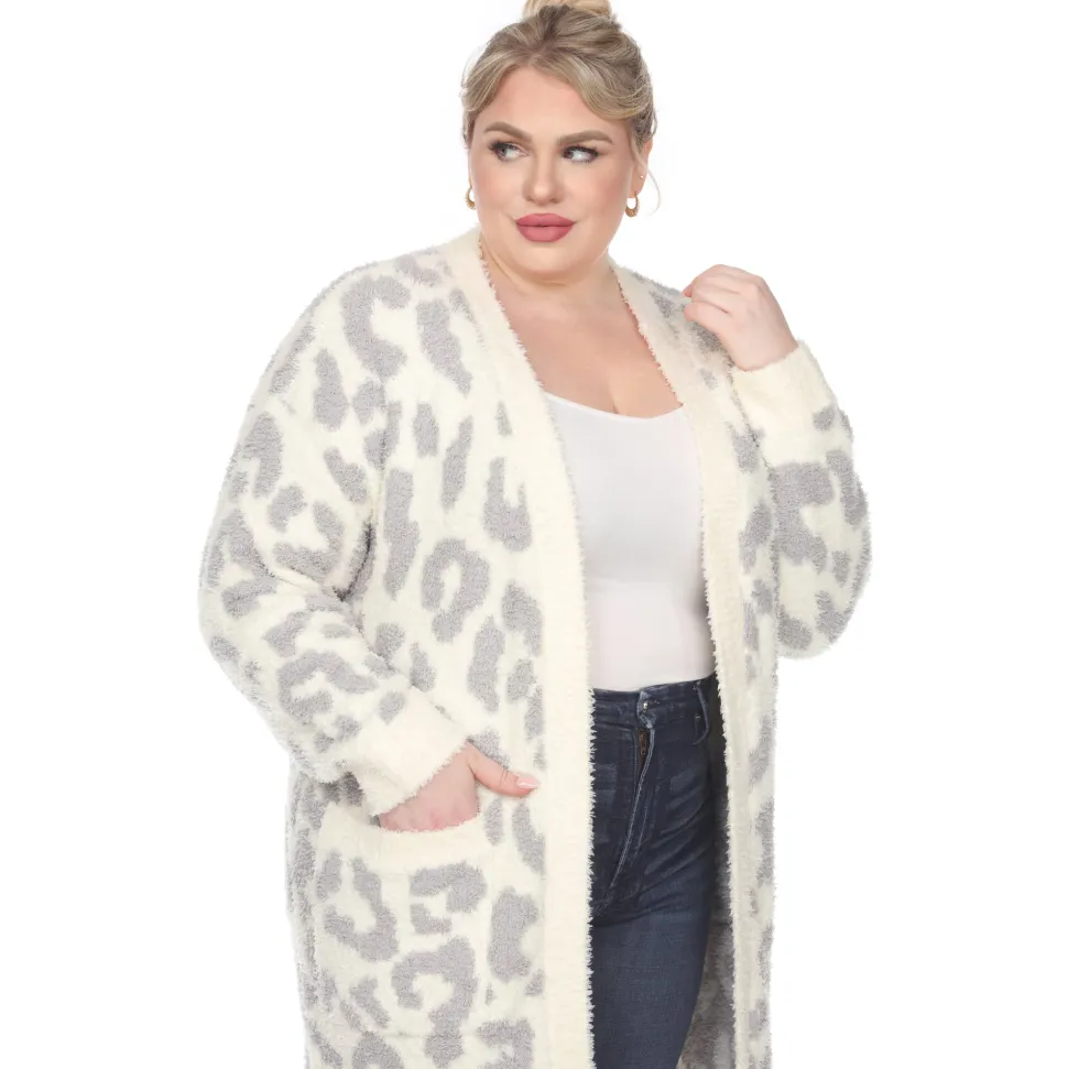 Leopard Print Open Front Sherpa Coat - Plus