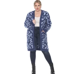 Leopard Print Open Front Sherpa Coat - Plus