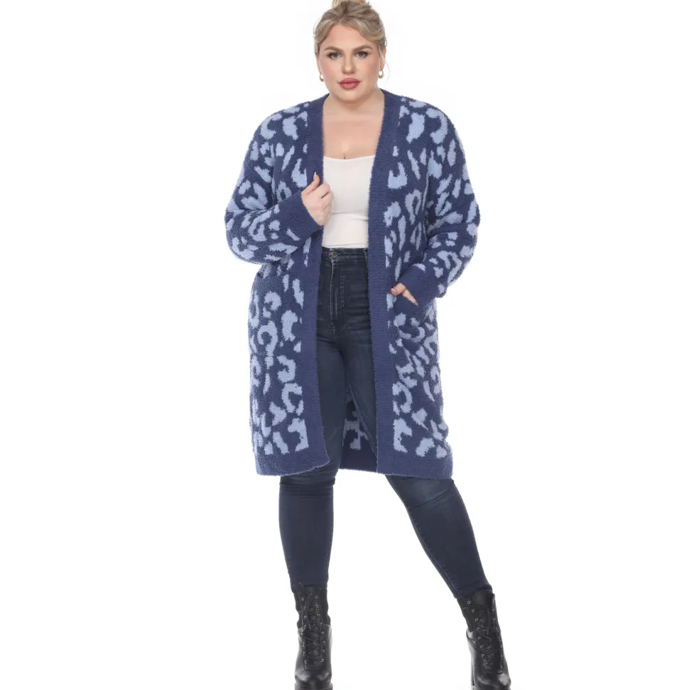 Leopard Print Open Front Sherpa Coat - Plus