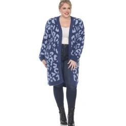 Leopard Print Open Front Sherpa Coat - Plus