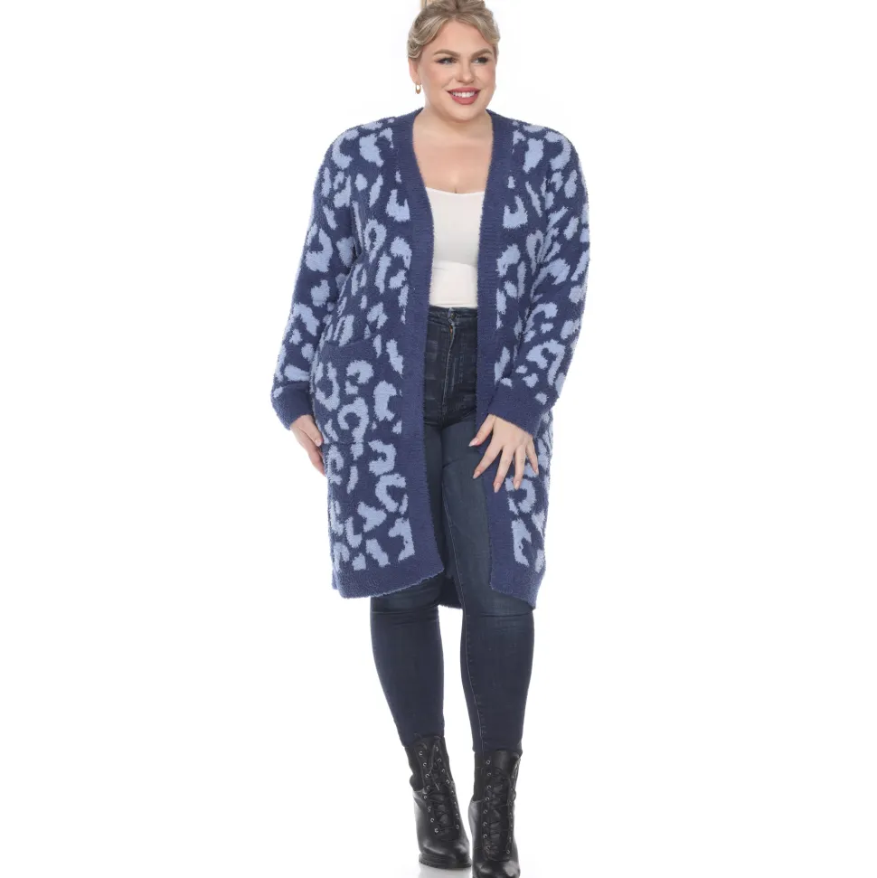 Leopard Print Open Front Sherpa Coat - Plus