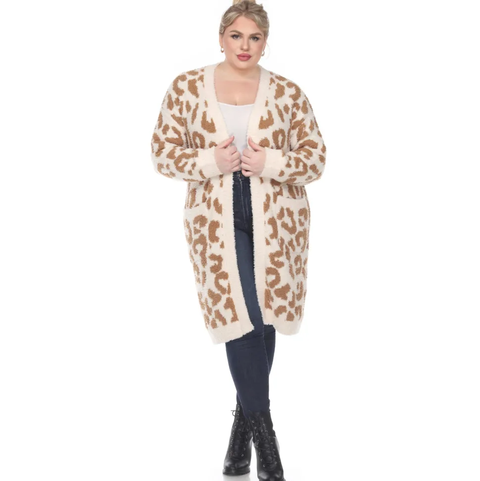 Leopard Print Open Front Sherpa Coat - Plus