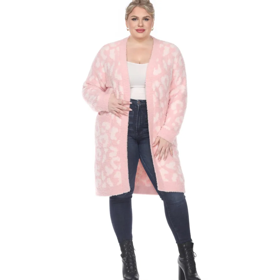 Leopard Print Open Front Sherpa Coat - Plus
