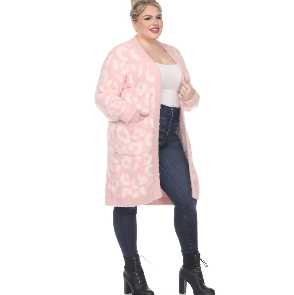 Leopard Print Open Front Sherpa Coat - Plus