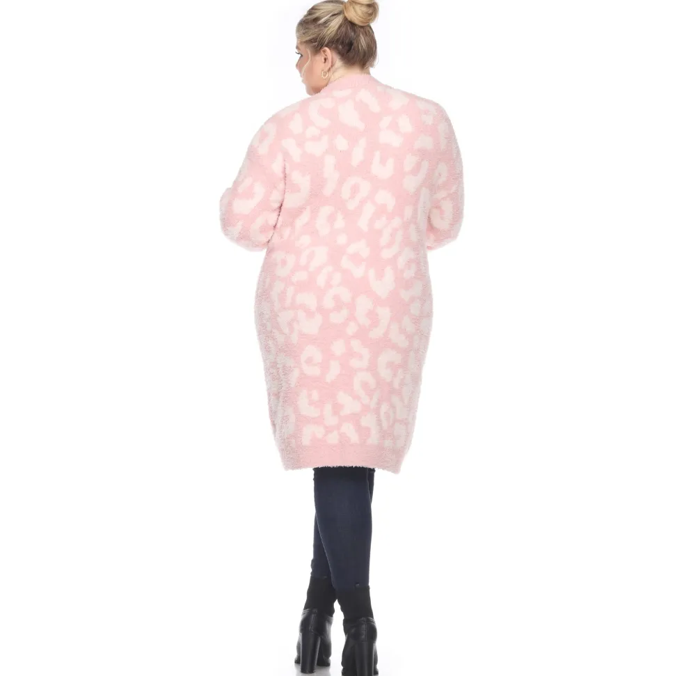 Leopard Print Open Front Sherpa Coat - Plus