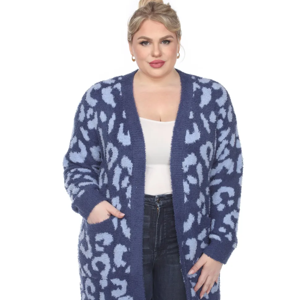 Leopard Print Open Front Sherpa Coat - Plus