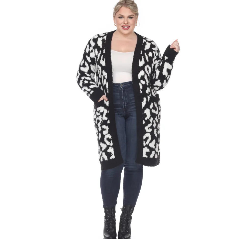 Leopard Print Open Front Sherpa Coat - Plus
