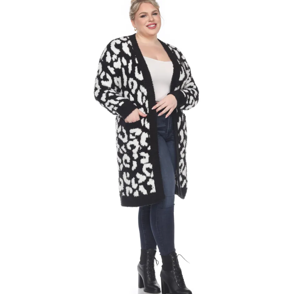 Leopard Print Open Front Sherpa Coat - Plus