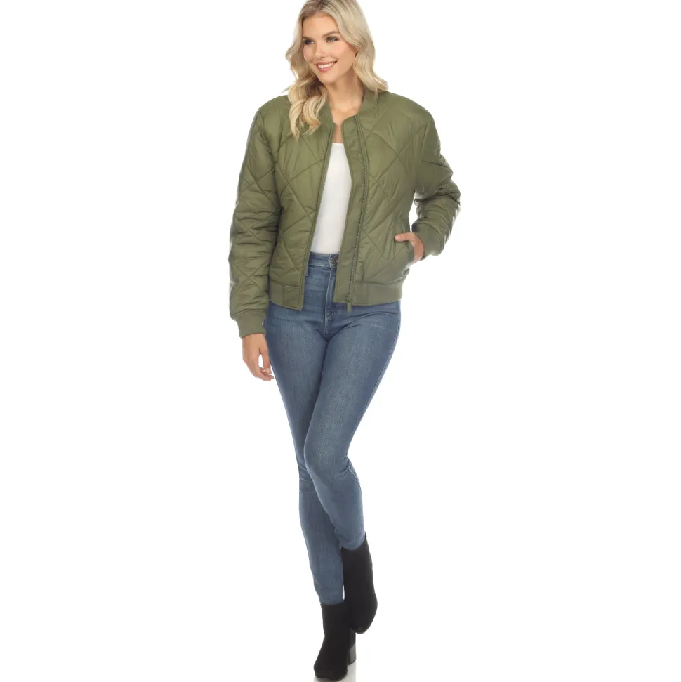 Lightweight Diamond Quilted Puffer Bomber Jacket