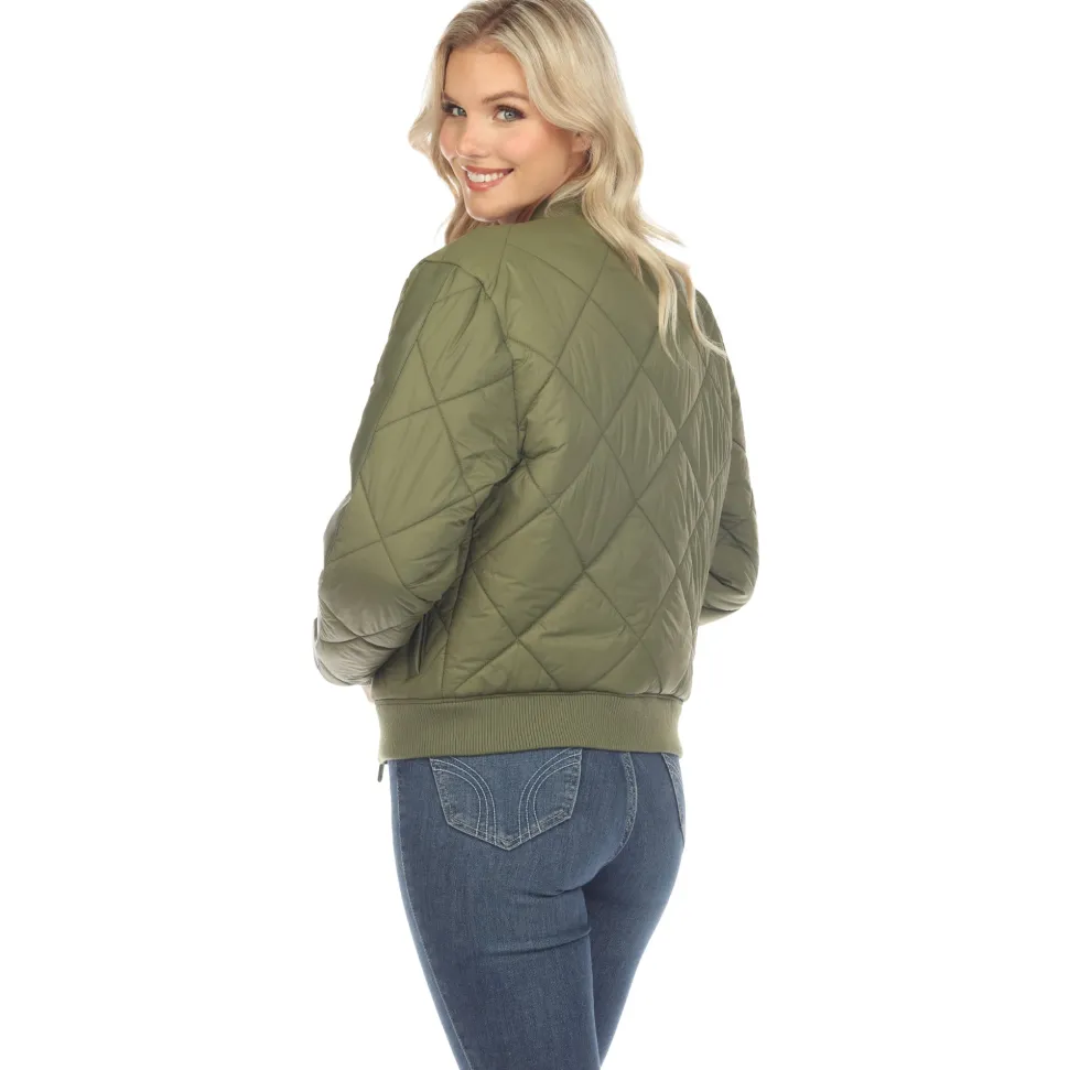Lightweight Diamond Quilted Puffer Bomber Jacket