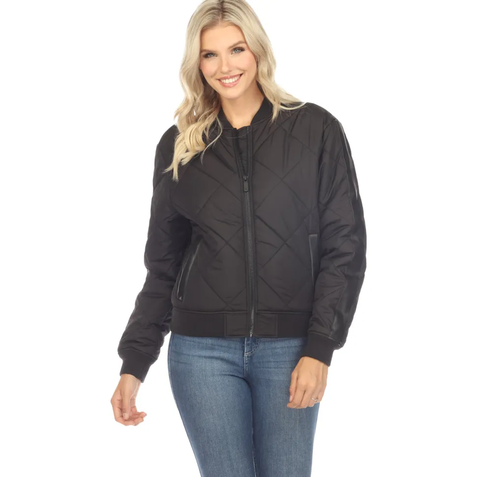 Lightweight Diamond Quilted Puffer Bomber Jacket