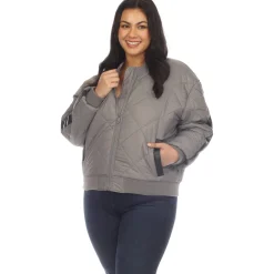 Lightweight Diamond Quilted Puffer Bomber Jacket - Plus