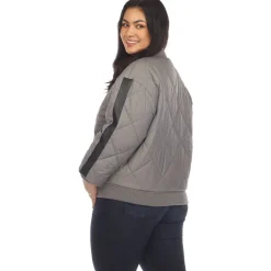 Lightweight Diamond Quilted Puffer Bomber Jacket - Plus