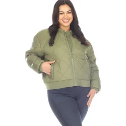 Lightweight Diamond Quilted Puffer Bomber Jacket - Plus